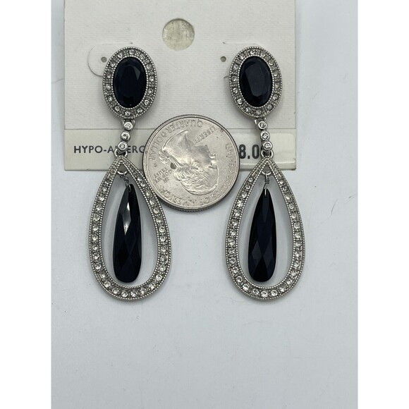 Charter Club Silver & Black Teardrop Evening Dangle Earrings New - Picture 3 of 6